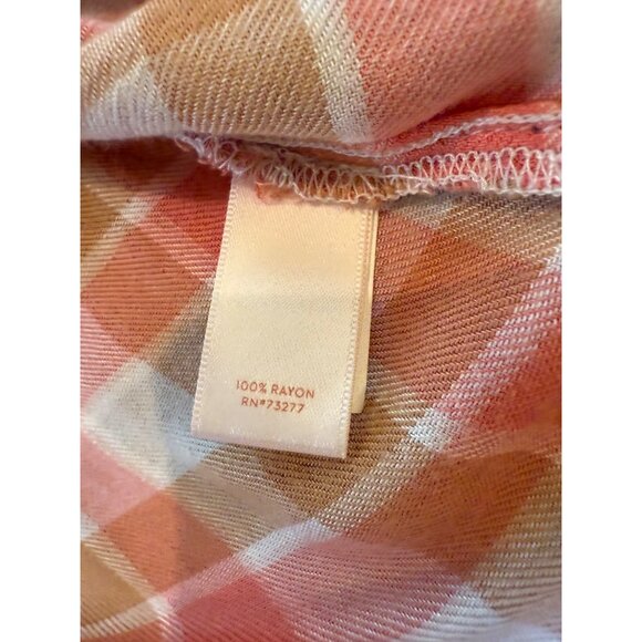 Lauren Conrad Womens Pink & Orange Plaid Bell Sleeve Blouse With Back Slit - Picture 10 of 15